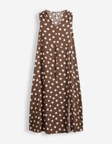 Robe maxi longueur - Petit motif &agrave; pois - Brun