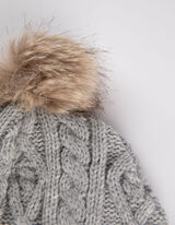 Set cappello e guanti - maglia a cavo - grigio chiaro