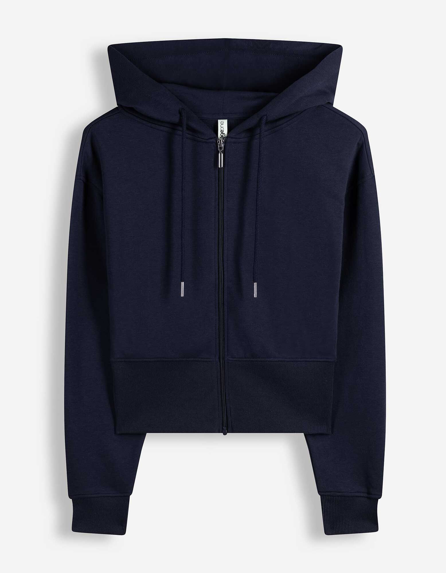 Sweatjacke - Gerippte Abschl&uuml;sse - Dunkelblau