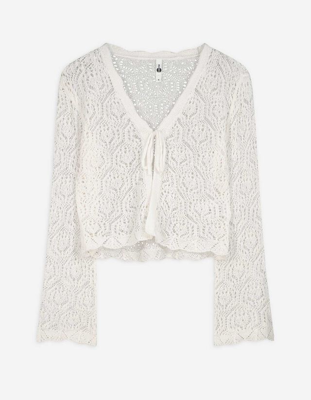 Strickjacke - Schnürung - weiß