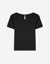 T-Shirt - Spitzenbesatz - schwarz