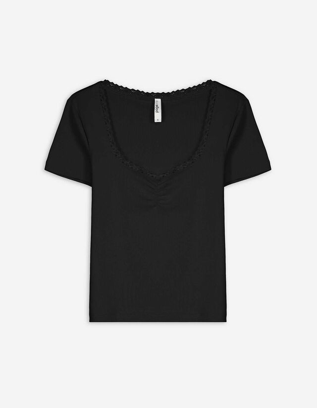 T-Shirt - Spitzenbesatz - schwarz