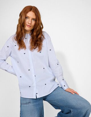 Bluse - Stickerei - hellblau