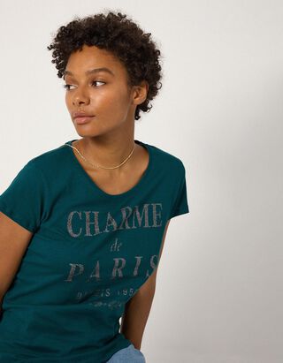 T-Shirt - Glitzerprint - Petrol