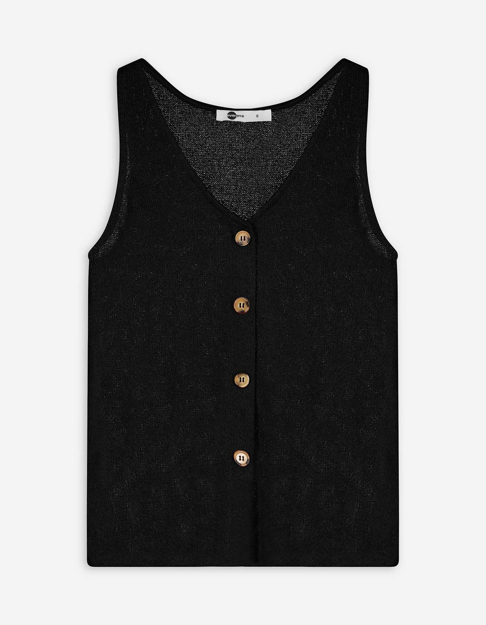 Gebreide top - Knoopsluiting - Zwart