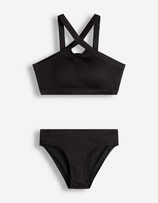 Set aus Bikinitop und Bikinislip - Strukturiertes Material - schwarz