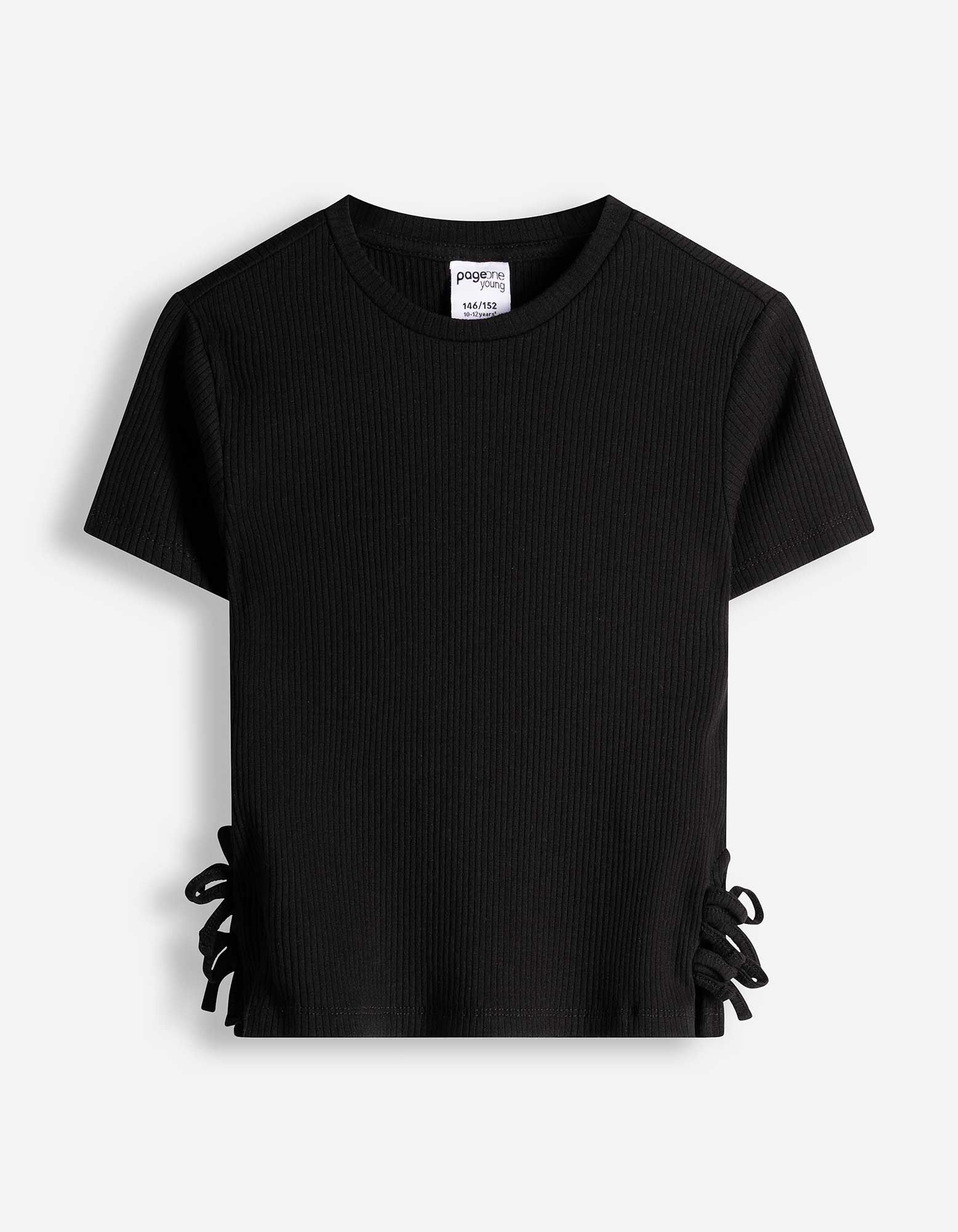 T-shirt - naszyta kokardka - czarny
