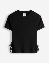 T-shirt - naszyta kokardka - czarny