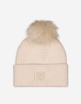 Muts met pompon - Ribtricot - beige