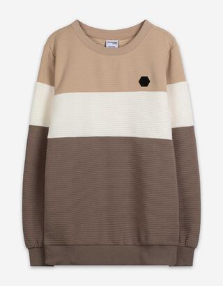 Sweatshirt - Color-Blocking - beige
