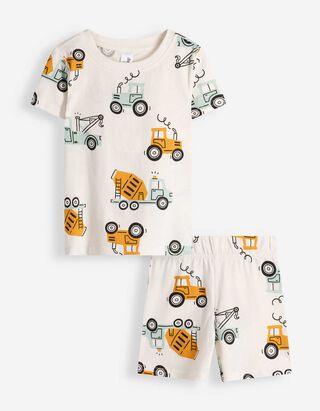 Pyjama Set aus Shirt und Shorts - Allover-Muster - wei&szlig;