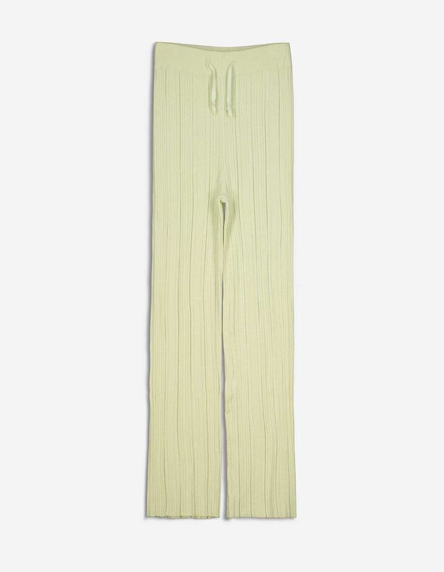 Pantaloni - Structură cu nervuri - Verde deschis