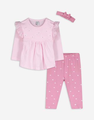 Komplet majica dugih rukava i tajice - Print po čitavoj povr&scaron;ini - ruzicasta