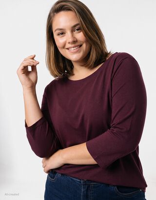 Langarmshirt - Dreiviertel&auml;rmel - Lila