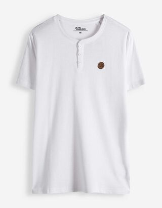 T-shirt - listwa z guzikami - bialy