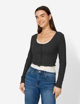 Langarmshirt - Double-Layer-Look - schwarz