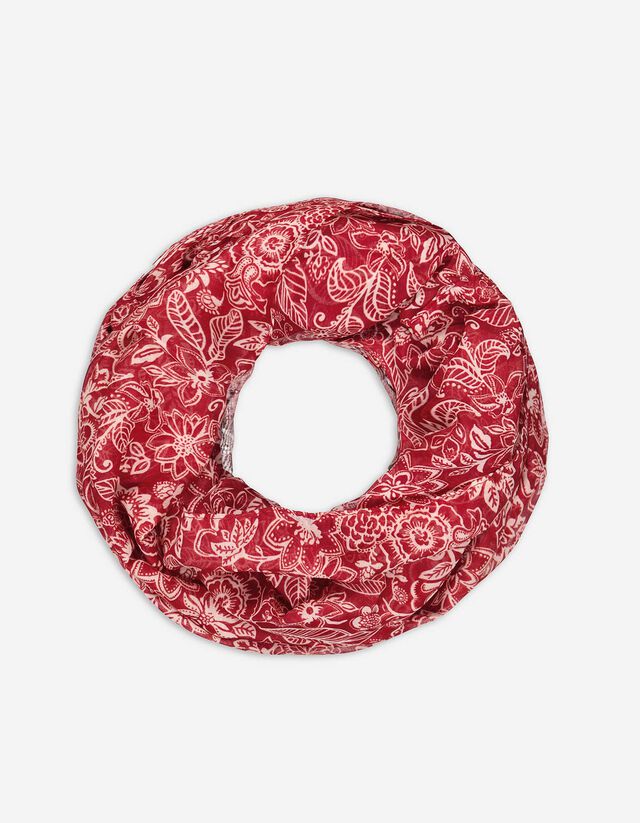 Sciarpa ad anello - Fantasia floreale - rosso scuro