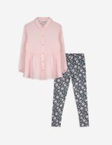 Set aus Kleid und Leggings - Musselin - rosa