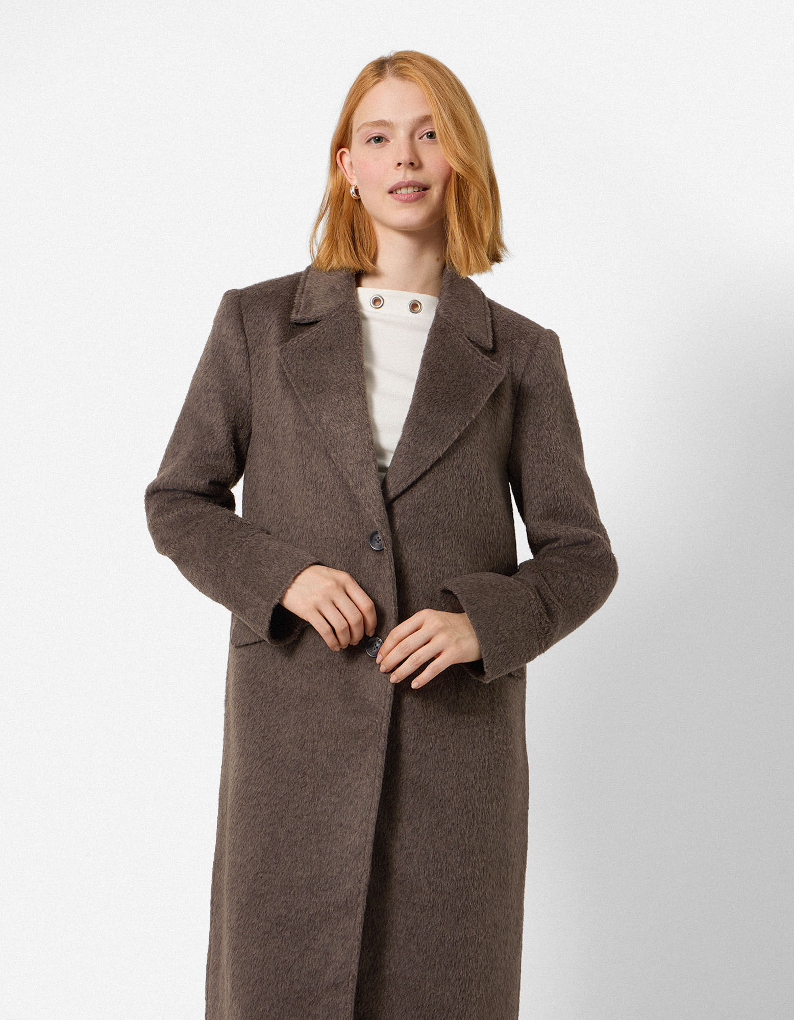 Mantel - Wol look - bruin