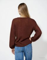 Pleteni pulover - V-izrez - braon