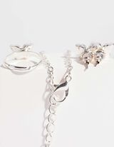 Set van halsketting, ring en oorbel - Metallic details - zilver