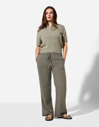 Hose - Leinen-Optik - Gr&uuml;n