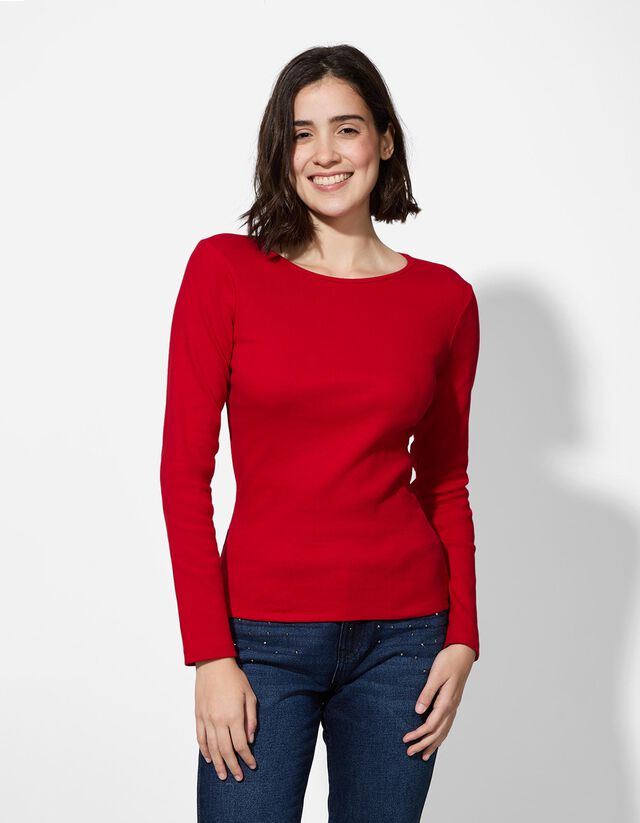 Shirt - Geribde structuur - rood - Takko Fashion