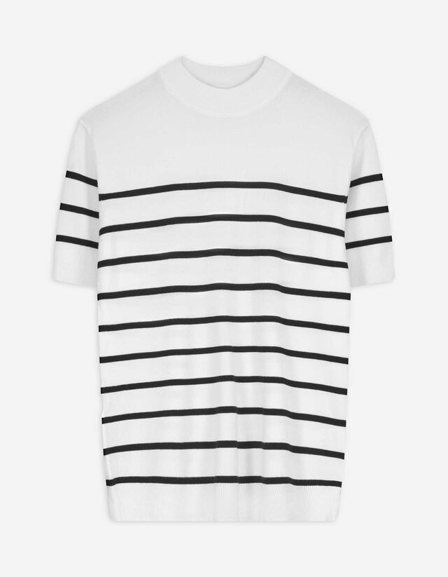 Strickshirt - Stehkragen - weiß