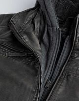 Biker-jakk - eemaldatav kapuuts - tumehall