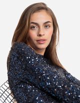 Abito - Inserto di paillettes - blu scuro