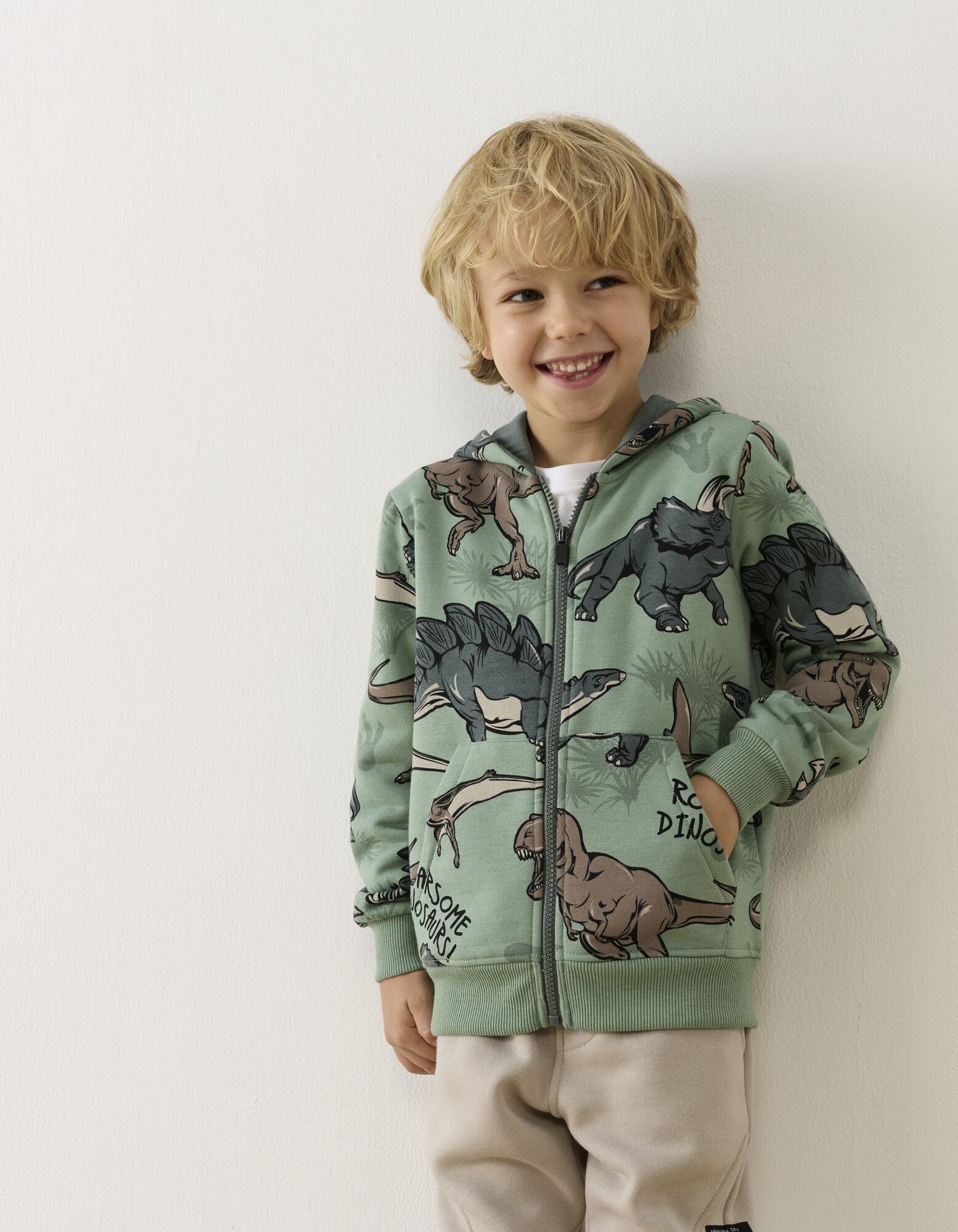 Sweatjacke - Allover-Print - Gr&uuml;n
