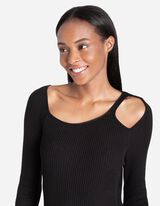 Pletena haljina - Kockasti izrez - crno