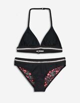 Set top e slip bikini - Righe a contrasto - nero