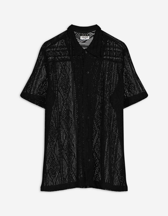 Cămașă - Tricot perforat - Negru