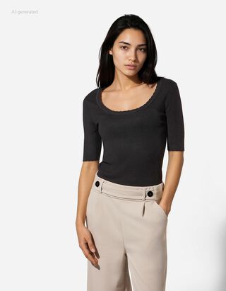 Strickshirt - Viskose-Mix - schwarz