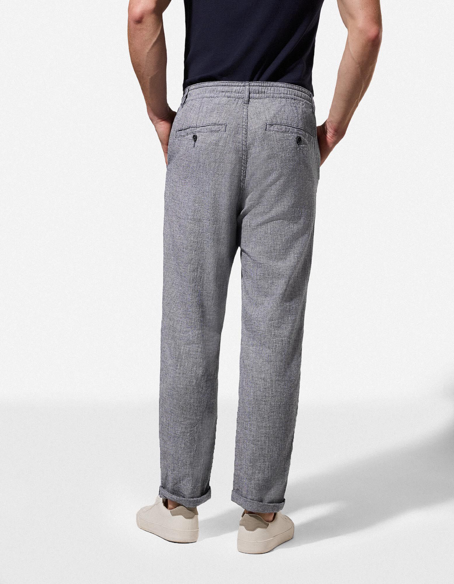 Chinohose - Leinen-Mix - dunkelblau