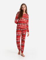 Set de pijama format din cămașă cu mânecă lungă și pantaloni  - Crăciun - Rosu