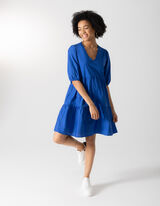 Obleka - V-izrez - temno modra