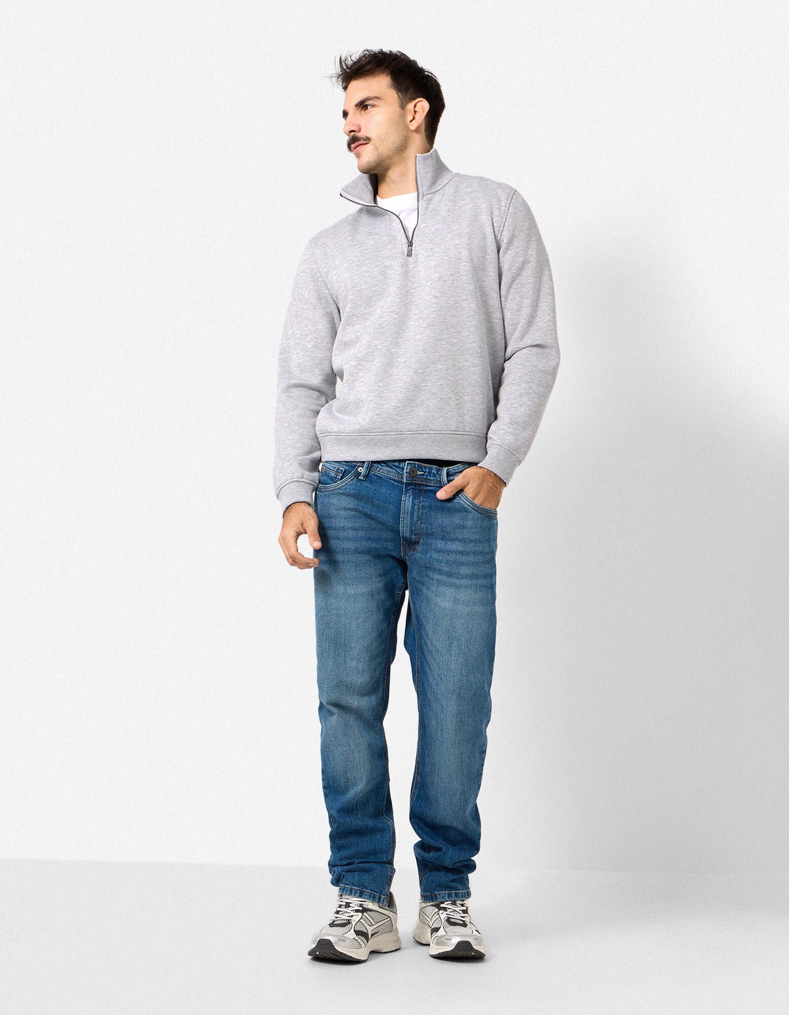 Sweat-shirt - pull col camionneur - gris clair 
