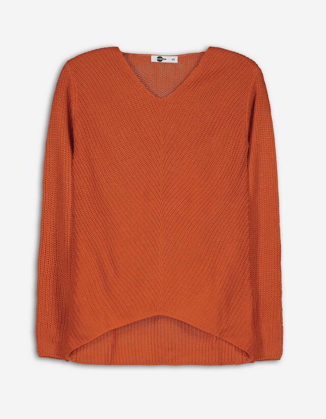 Sweter z dzianiny - dłuższy tył - pomaranczowy