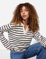 Pololangarmshirt - Streifen - weiß