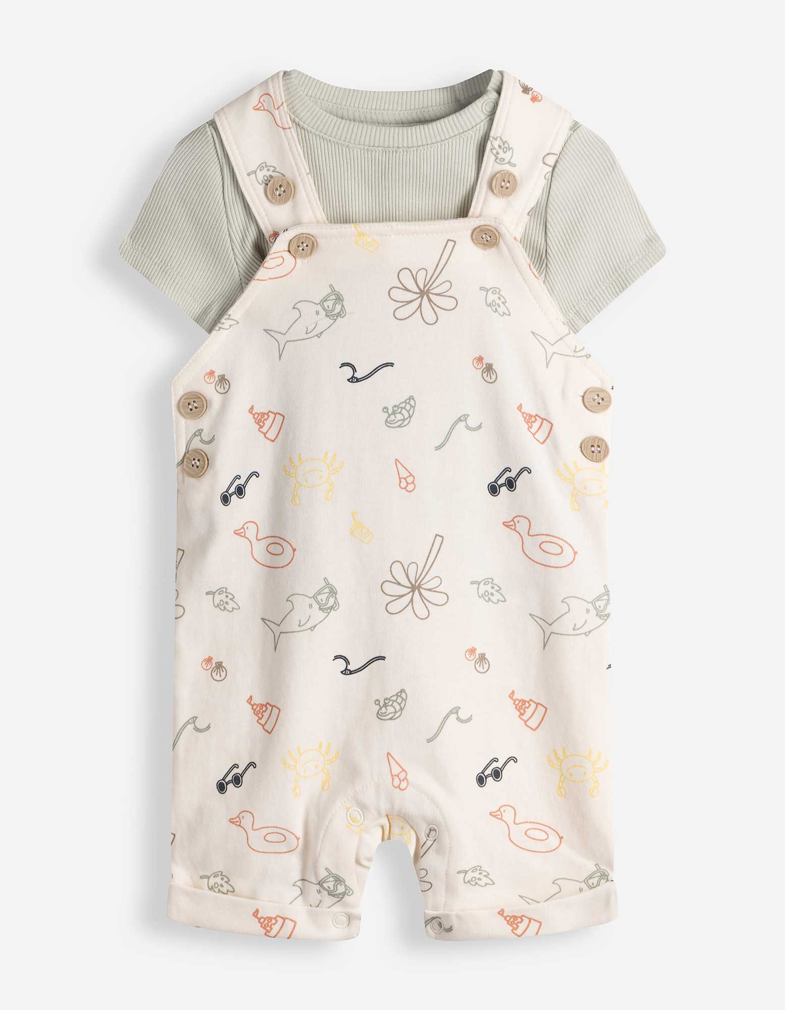 Ensemble shirt et salopette - Imprim&eacute; all-over - Blanc cass&eacute;
