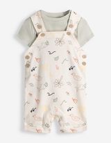 Ensemble shirt et salopette - Imprim&eacute; all-over - Blanc cass&eacute;