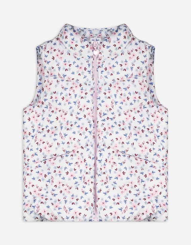 Tepitud vest - lilleline muster - valge