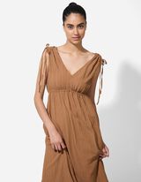 A-vonalú ruha - V-kivágás - világos barna