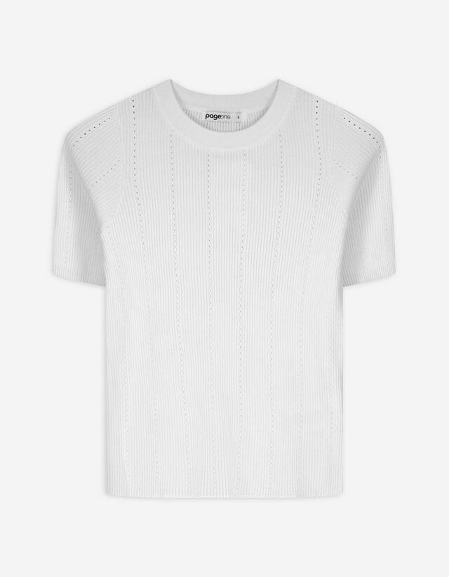 Strickshirt - Rippenstruktur - weiß