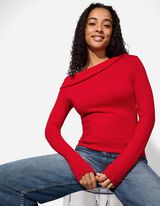 Langarmshirt - Schulterfrei - rot