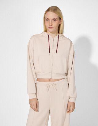 Sweatjacke - Cropped - beige