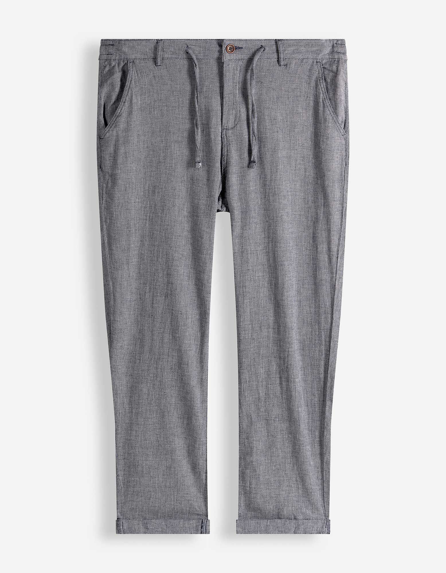 Chinohose - Leinen-Mix - dunkelblau