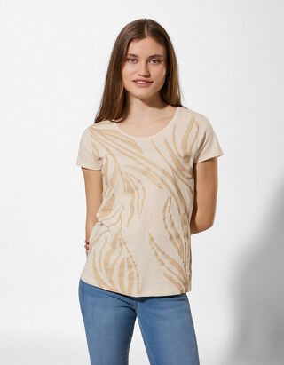 T-Shirt - Allover-Muster - Beige